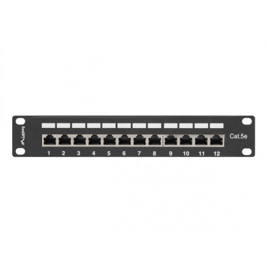 Patch Panel 12 Port 1U 10 cali kat.5e ekranowany czarny Patch Panel 12 Port 1U 10 cali kat.5e ekranowany czarny