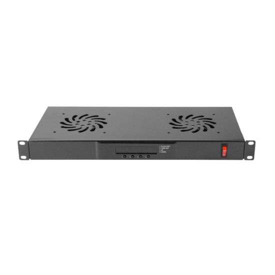Panel wentylacyjny LCD poziomy 1U z termostatem do szaf, 19 cali, 2 wentylatory, 230V, czarny 