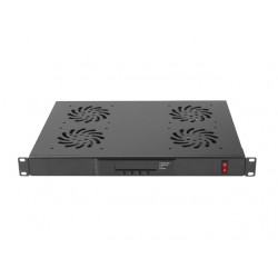 Panel wentylacyjny LCD poziomy 1U z termostatem do szaf, 19 cali, 4 wentylatory, 230V, czarny 