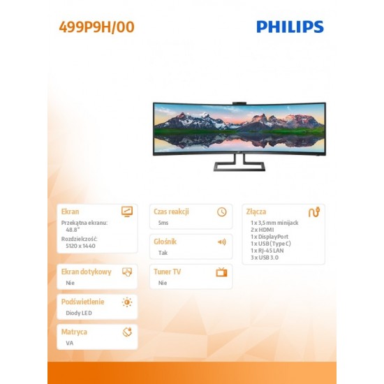 Monitor 48.8 499P9H Curved VA HDMIx2 DP USBC