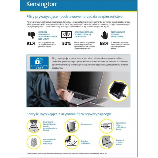 Filtr prywatyzujący 2-stronny, zdejmowany, do monitora 13.3 cala 16:9