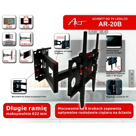 Uchwyt LCD AR-20B 32-65 cali 45kg pion/poziom