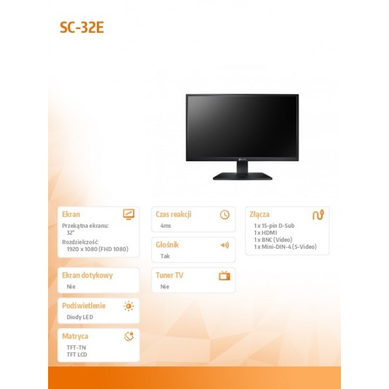 Monitor wielkoformatowy SC-32E Czarny 300cd/m2 24/7 BNC