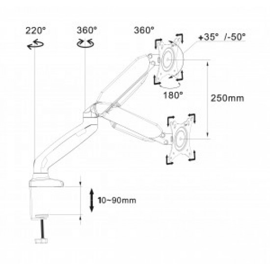 Uchwyt biurkowy gazowy do 1 monitora LED/LCD 10-32