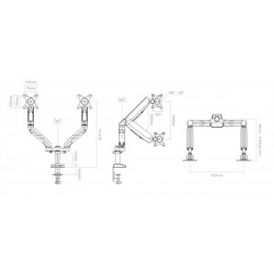 Uchwyt biurkowy gazowy do 2 monitorów LED/LCD 10-32