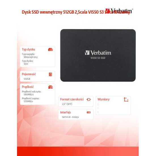 Dysk SSD wewnętrzny 512GB 2,5cala VI550 S3 Sata III czarny 