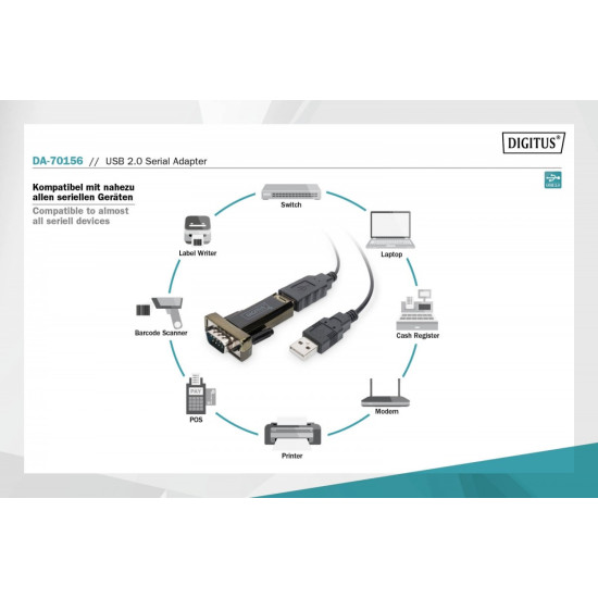 Konwerter/Adapter USB 2.0 do RS232 (DB9) z kablem USB A M/Ż 80cm