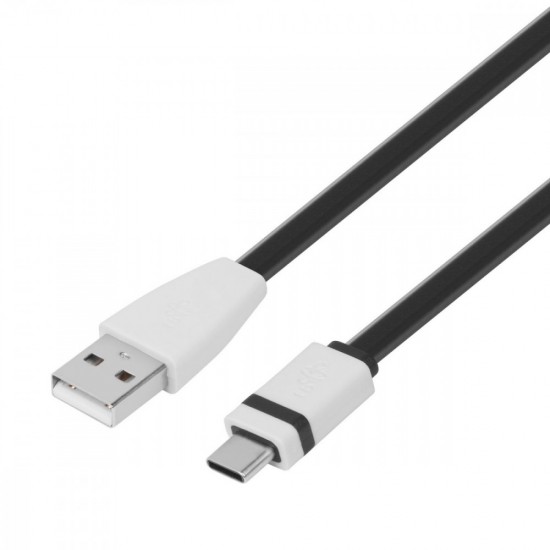 Kabel USB - USB C 1m. czarny, płaski 