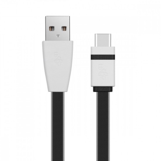 Kabel USB - USB C 1m. czarny, płaski 