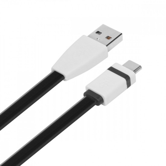 Kabel USB - USB C 1m. czarny, płaski 