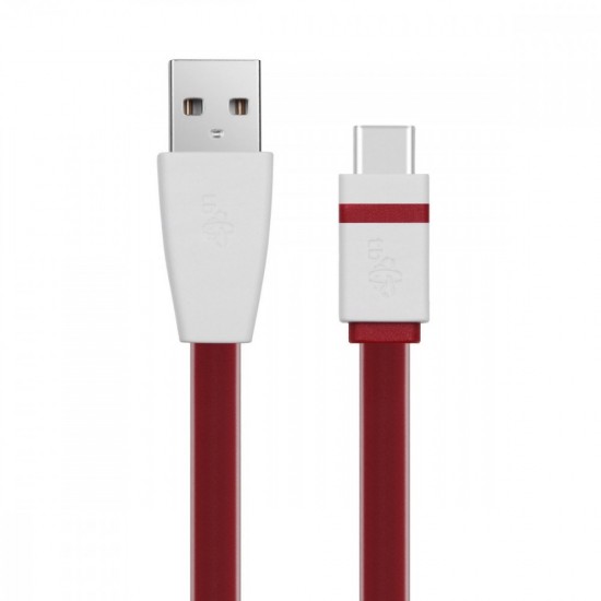 Kabel USB - USB C 1m. burgundowy, płaski 