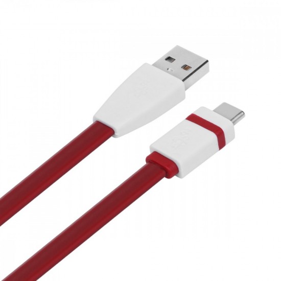 Kabel USB - USB C 1m. burgundowy, płaski 