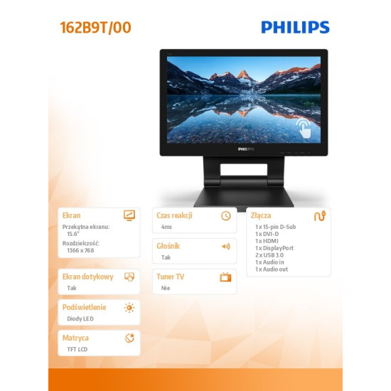 Monitor 162B9T 15.6 cali LED Touch DVI HDMI DP