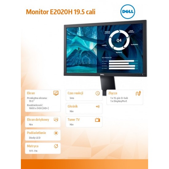 Monitor E2020H 19.5'  LED TN (1600x900) /16:9/VGA/DP 1.2/3Y PPG