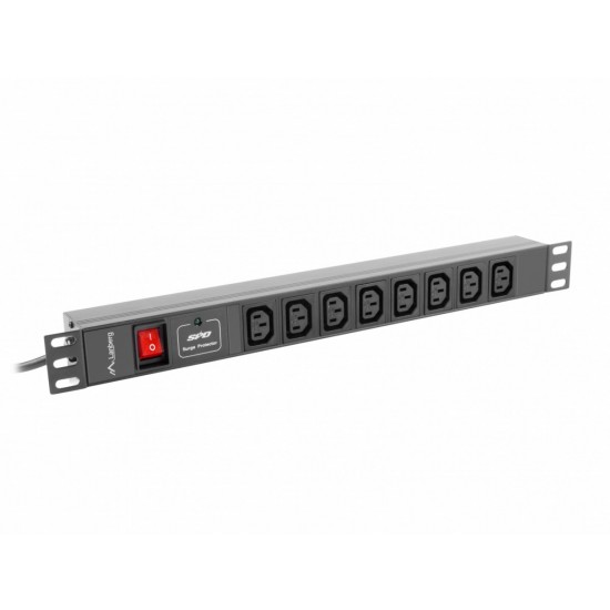 Listwa zasilająca Rack PDU 19 cali 1U 16A 8X IEC C13 2M Czarna 