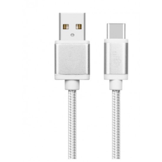 Kabel USB-USB C 2m srebrny sznurek