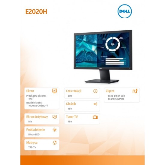 Monitor E2020H 19.5'  LED TN (1600x900) /16:9/VGA/DP 1.2/5Y PPG