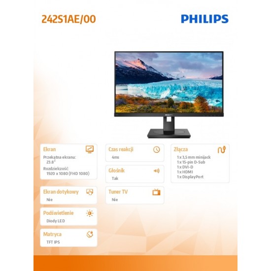 Monitor 242S1AE 23.8 IPS DVI HDMI DP Pivot 