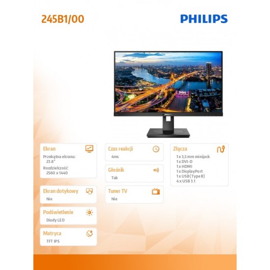 Monitor 245B1 23.8'IPS DVI HDMI DP Pivot 