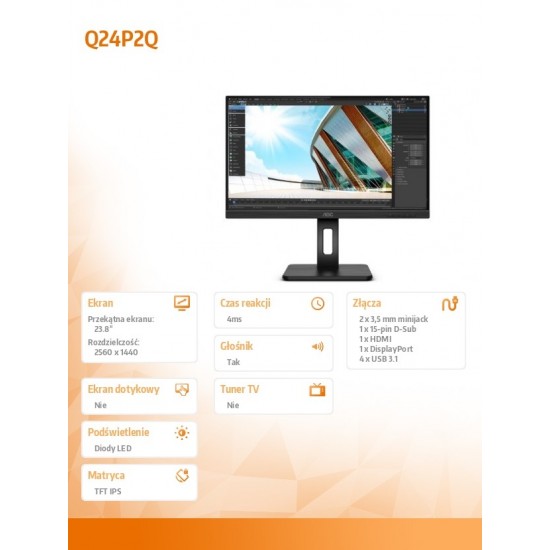 Monitor Q24P2Q 23.8 IPS HDMI DP USB Pivot Monitor Q24P2Q 23.8 IPS HDMI DP USB Pivot