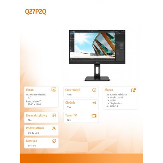 Monitor Q27P2Q 27 IPS HDMI DP USB Pivot 