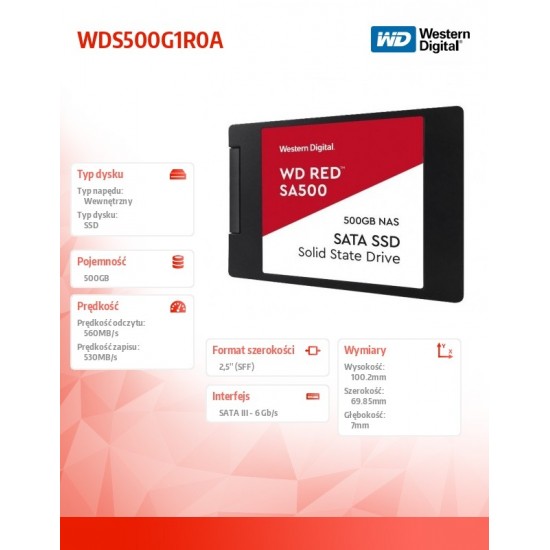 Dysk Red SSD 500GB SATA 2,5 WDS500G1R0A 