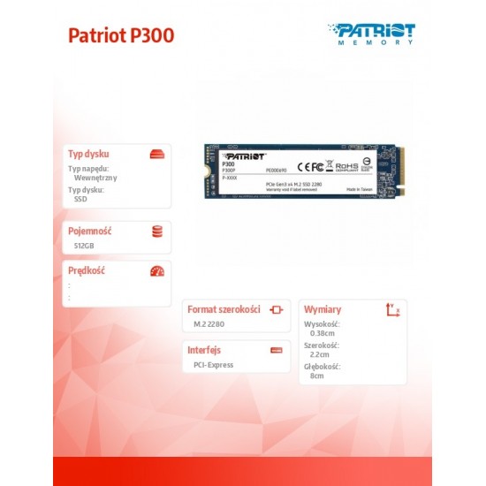 Dysk SSD P300 512GB M.2 PCIe Gen 3 x4 1700/1200