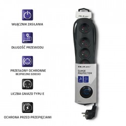 Listwa antyprzepięciowa 5 gniazd | 1.8m | Czarna 