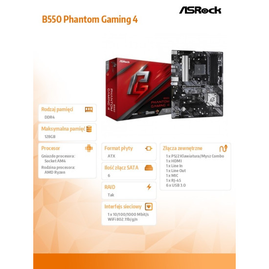 Płyta główna B550 Phantom Gaming 4 AM4 4DDR4 HDMI M.2 ATX 
