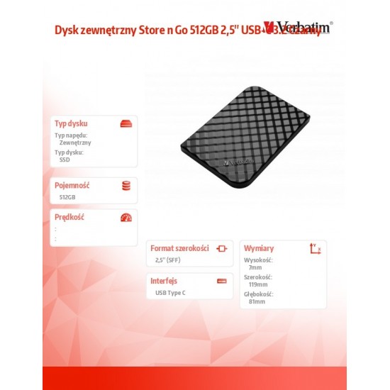 Dysk zewnętrzny Store n Go 512GB 2,5' USB-C 3.2 Czarny 