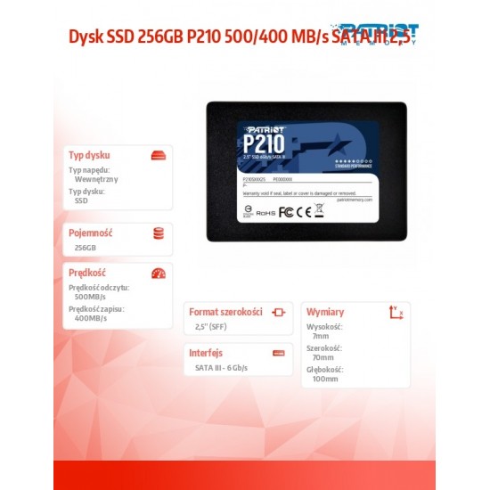 Dysk SSD 256GB P210 500/400 MB/s SATA III 2,5 