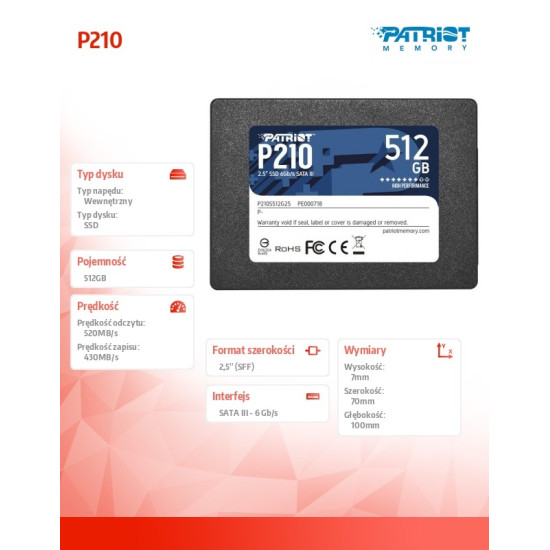 Dysk SSD 512GB P210 520/430 MB/s SATA III 2.5 