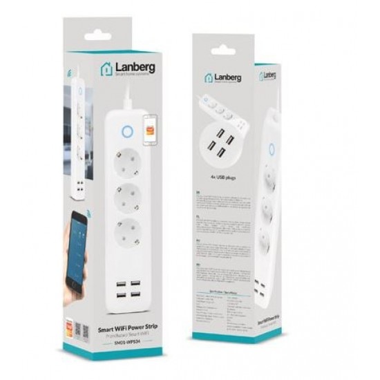 Listwa przedłużacz SMART HOME WIFI 1.7M 3X SCHUKO 10A 4XUSB 2.1A 