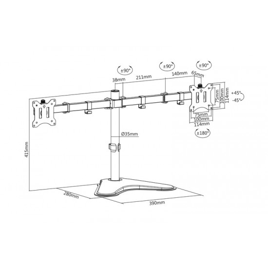 Stojak biurkowy podwójny z zaciskiem 2xLCD max. 32