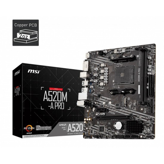 Płyta główna A520M-A PRO AM4 2DDR4 DVI/HDMI USB 3.2 mATX 