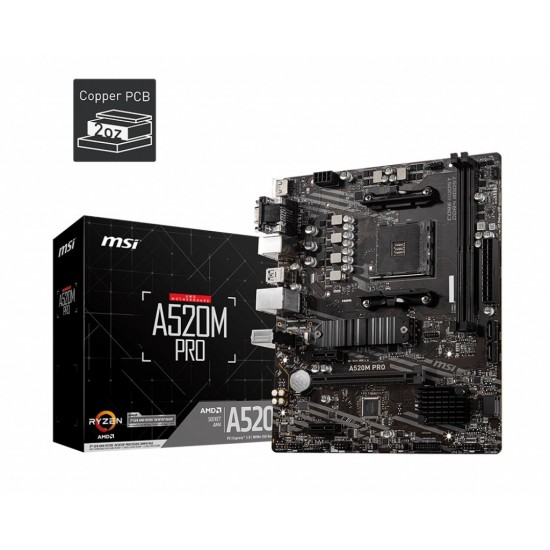 Płyta główna A520M PRO AM4 2DDR4 DP/VGA/HDMI USB 3.2 mATX Płyta główna A520M PRO AM4 2DDR4 DP/VGA/HDMI USB 3.2 mATX