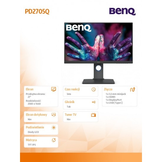 Monitor 27 cali PD2705Q  LED 5ms/QHD/IPS/HDMI/DP/USB 