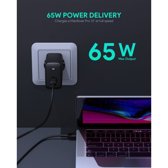 PA-B3 ultraszybka ładowarka sieciowa 2xUSB Power Delivery (1xUSB A+1xUSB C) 65W 5.4A