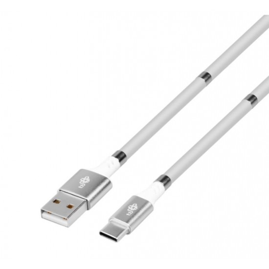 Kabel USB C- USB biały zwijany z magnetycznymi spinaczami