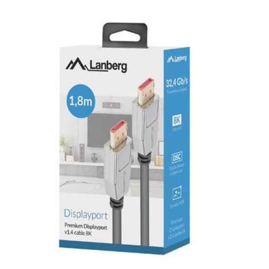 Kabel DISPLAYPORT M/M 20 PIN V1.4 1.8m 8K czarny