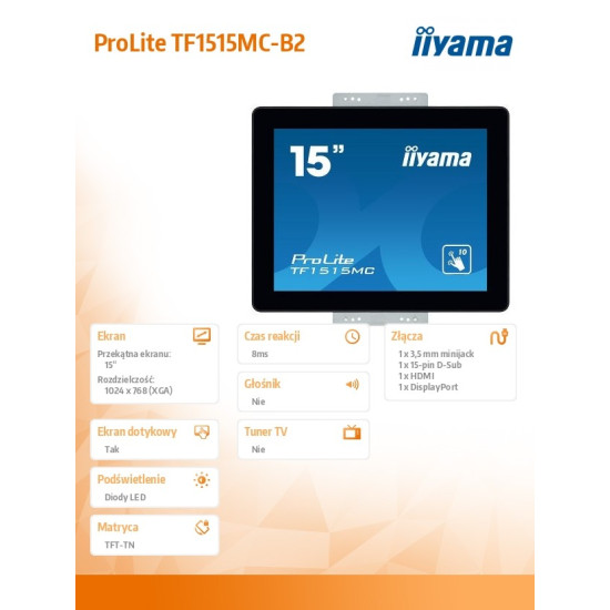 Monitor 15 cali ProLite TF1515MC-B2 poj.10pkt,pianka,4:3,TN