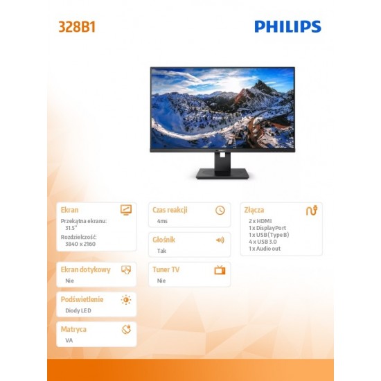 Monitor 328B1 31.5 cala VA 4K HDMIx2 DP Pivot