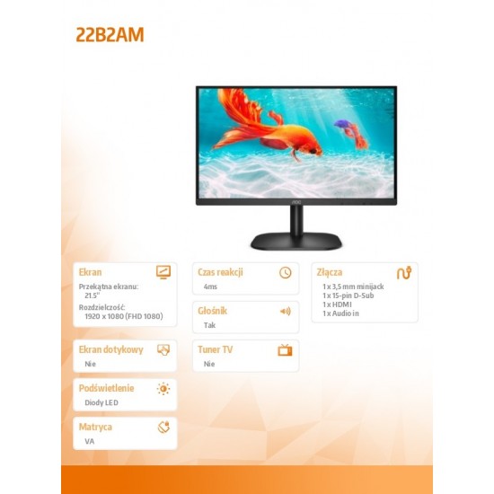 Monitor 22B2AM 21.5 cala VA HDMI Głośniki