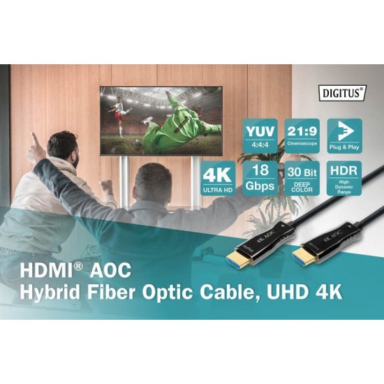 Kabel połączeniowy hybrydowy AOC HDMI 2.0 Premium HighSpeed 4K/60Hz UHD HDMI A/HDMI A M/M czarny 20m
