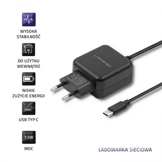 Ładowarka sieciowa 5V | 2.4A | 12W | USB typ C | Czarna 