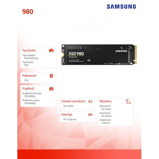 Dysk SSD 980 1TB Gen3.0x4 NVMeMZ-V8V1T0BW