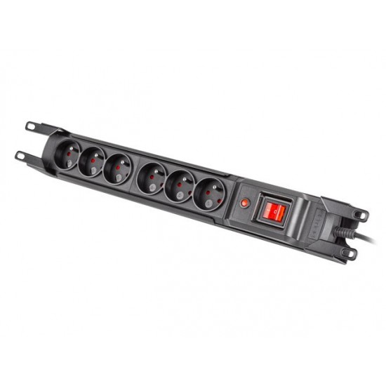 Listwa przeciwprzepięciowa rack 19cali M6 3m 6x230v czarna M6/30/R/CZ