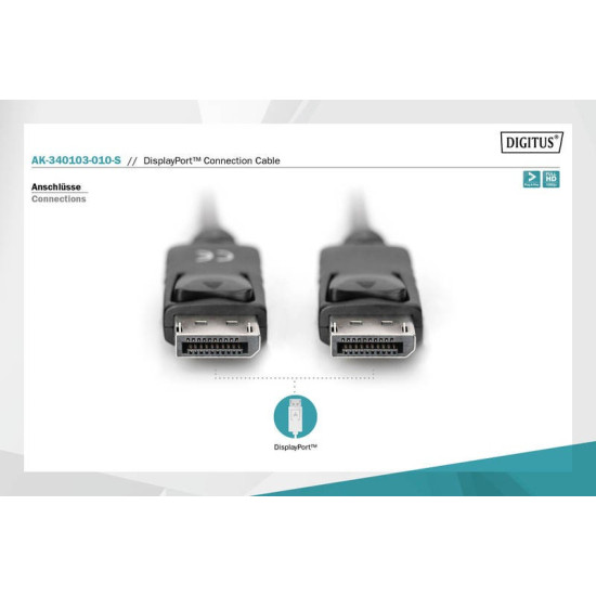 Kabel połączeniowy DisplayPort z zatrzaskami 1080p 60Hz FHD Typ DP/DP M/M czarny 1m