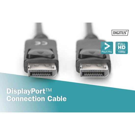 Kabel połączeniowy DisplayPort z zatrzaskami 1080p 60Hz FHD Typ DP/DP M/M czarny 1m