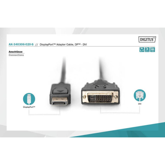 Kabel DisplayPort z zatrzaskiem 1080p 60Hz FHD Typ DP/DVI-D (24+1) M/M 2m